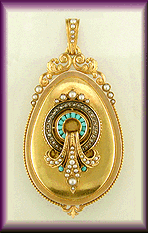 Victorian locket with diamonds, pearls and turqouise.