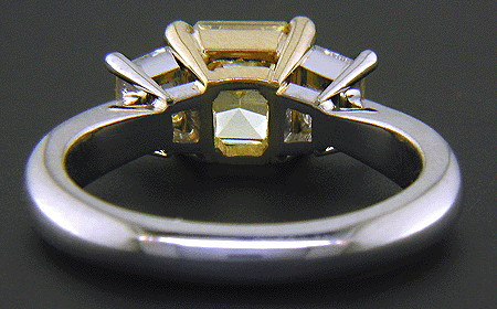 Inside view of vivid yellow emerald-cut diamond ring.