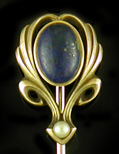 Hayden W. Wheeler lapis lazuli and pearl stickpin. (J9396)