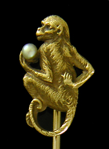 Hayden Wheeler monkey and pearl stickpin. (J9189)