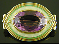 Art Nouveau amethyst and enamel brooch. (J9530)