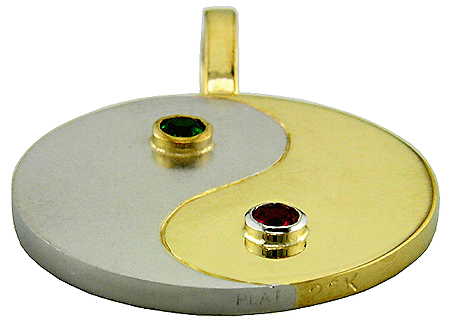 Custom Platinum and 22kt yellow gold pendant with tsavorite and tourmaline