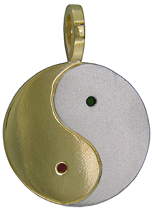 Custom Platinum and 22kt yellow gold pendant with tsavorite and tourmaline
