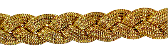 Close-up of gold hand-braided bracelet.