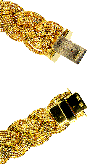 Close-up of clasp and hallmarks.