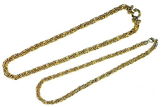 Full view of two Byzantine-link necklaces. (J3329)