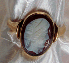 Top view of Victorian sardonyx cameo ring.