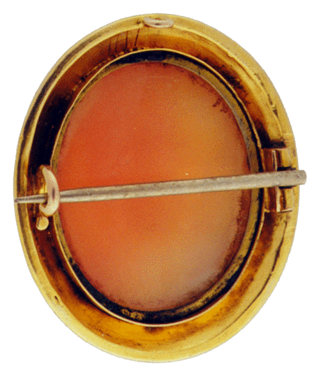 Rear-view of Mercury cameo showing the high quality of gold work. (J3560)