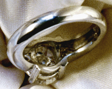 Platinum diamond engagement ring - inside view.