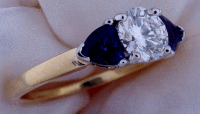 Platinum and Yellow Gold Diamond and Sapphire Engagement Ring Bijoux Extraordinaire Custom Designed Jewelry