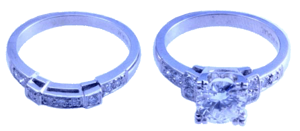 Platinum wedding band and engagement ring.