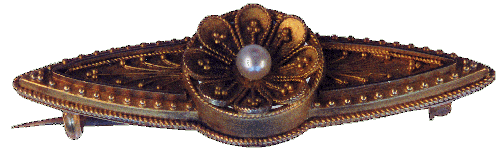3/4 view of Victorian Etruscan Revival Pin. (J3187)