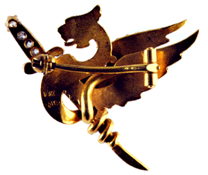 Rear-view of estate griffin pin. (J3578)