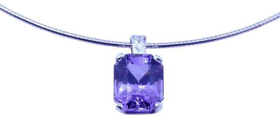Platinum pendant with lavender spinel and diamonds.