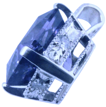 View of lavender spinel pendant showing diamonds.