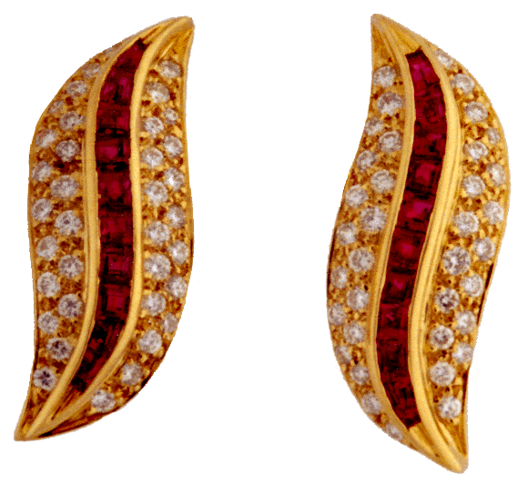 Ruby, diamond and 18kt gold earrings.