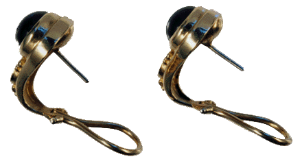 Side-view of Iolite and Grape Garnet Earrings.