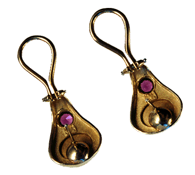 Yellow Gold Iolite and Grape Garnet Pierced Earrings.