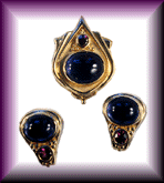 Yellow Gold Iolite and Garnet Pendant with Earrings