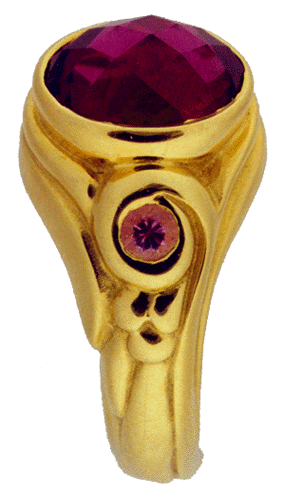 Side view of Garnet and Pink Sapphire Ring.