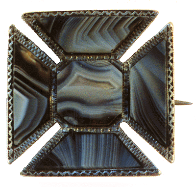 Victorian Scottish Silver & Onyx Maltese Cross Pin
