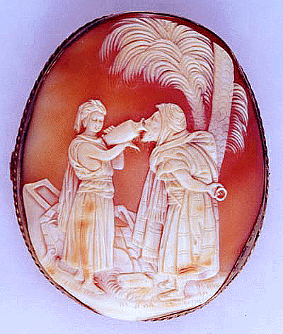 Antique shell cameo of oasis scene.