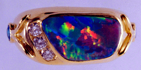 18kt Yellow Gold Original Design Opal and Diamond Ring