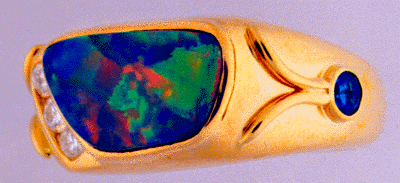 Yellow Gold Opal, Apatite and Diamond Ring