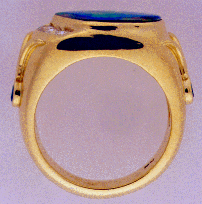Yellow Gold Opal, Apatite and Diamond Ring