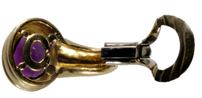 Rear view of amethyst earrings in 18kt gold.