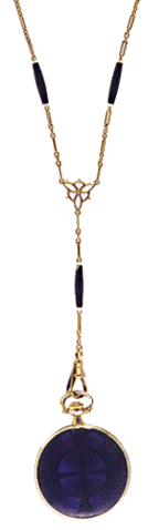 FUll view of Edwardian pendant watch and chain.