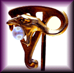 Art Nouveau serpent stickpin with pearl.