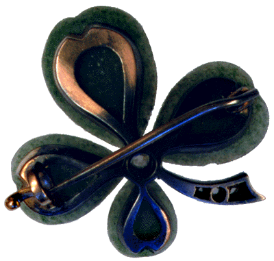 Rear view of Victorian four-leaf brooch with diamonds. (J3066)
