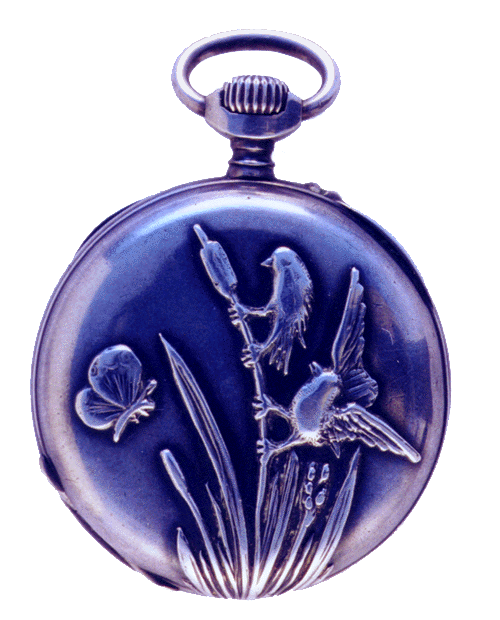 Victorian silver watch with naturalistic, Japanese influenced themes.