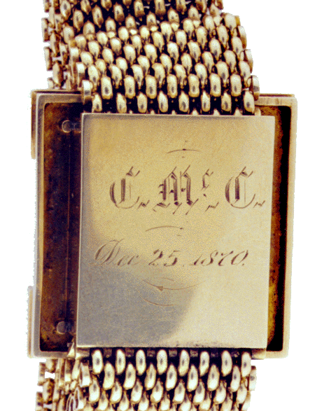 Back of slide with engraving.