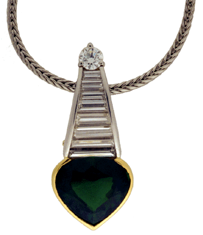 Diamond and tourmaline necklace in platinum and gold.
