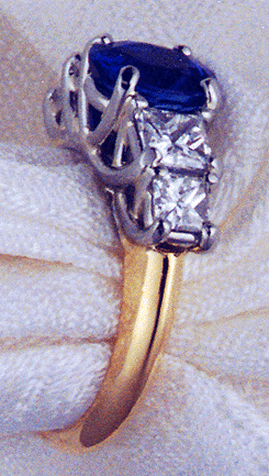 Side view of platinum and 18kt gold ring.
