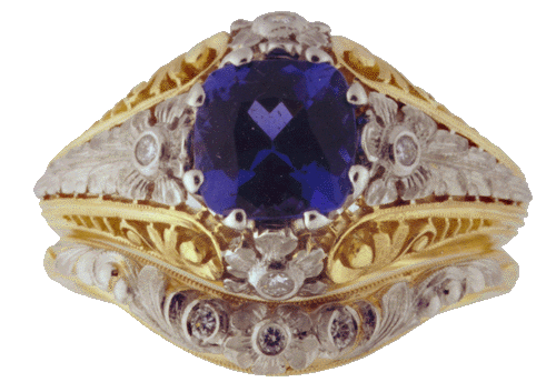 View of filigree ring with matching band.